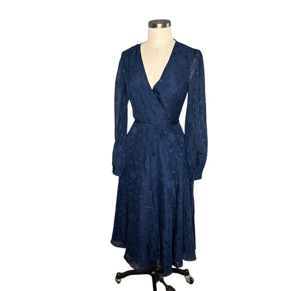 LULUS Lulu's Navy Blue Evening of Elegance Wrap Midi Dress Women's Size S NWT - Picture 2 of 8